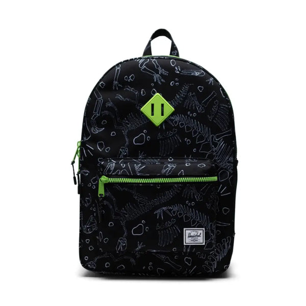 Herschel Heritage Youth XL Diggin' Up Dinos Black תיק גב לילדים הרשל הריטאג' הדפס דינוזאורים