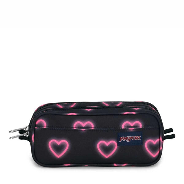 Jansport Large Accessory Pouch קלמר שני תאים שחור לבבות