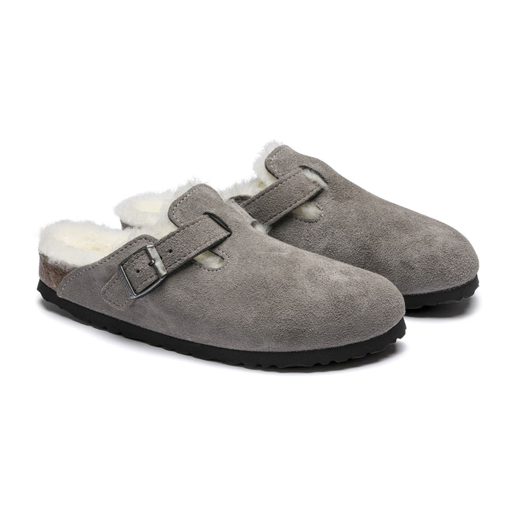 Birkenstock Boston VL/Shearling Stone Coin כפכפי בירקנשטוק פרוותיות לאישה