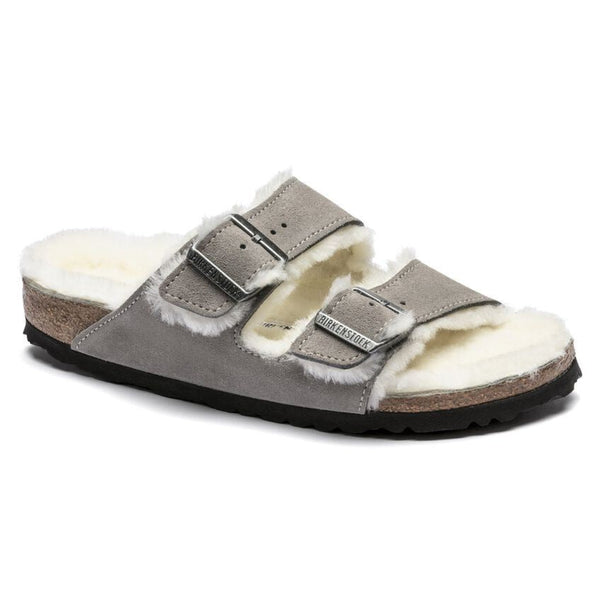 Birkenstock Arizona Shearling Stone Coin כפכפי בירקנשטוק פרוותיות לאישה