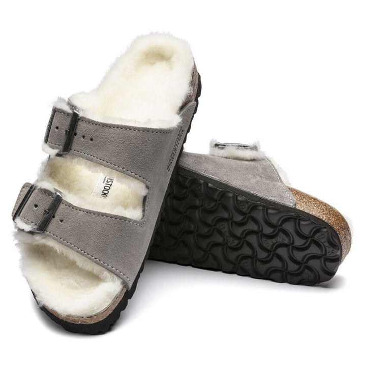 Birkenstock Arizona Shearling Stone Coin כפכפי בירקנשטוק פרוותיות לאישה