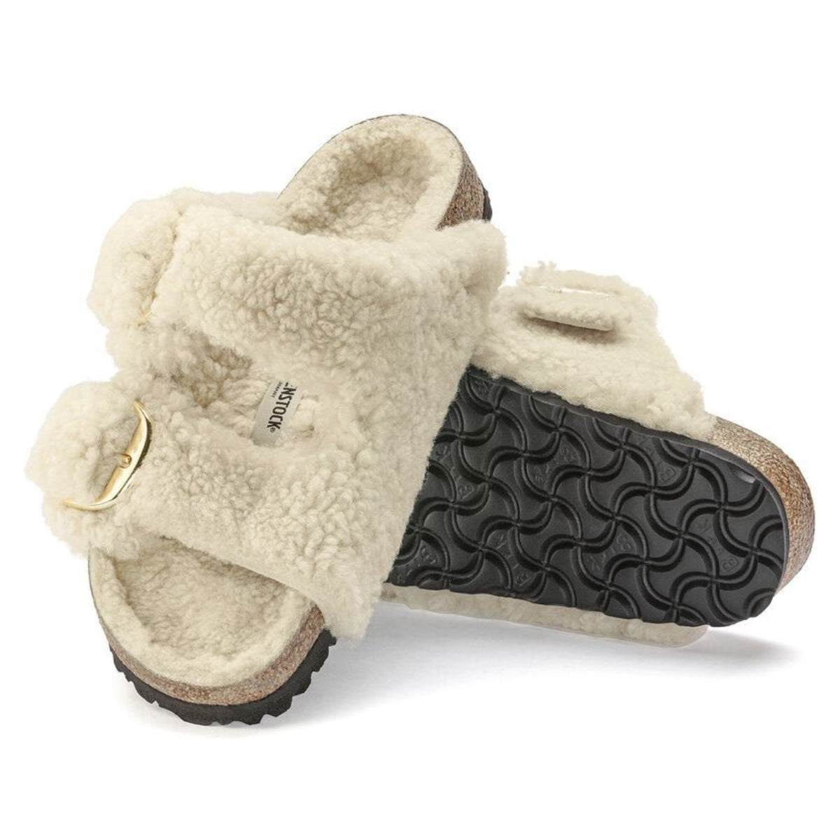 Birkenstock Arizona Big Buckle Teddy Eggshell כפכפי בירקנשטוק מצמר לאישה