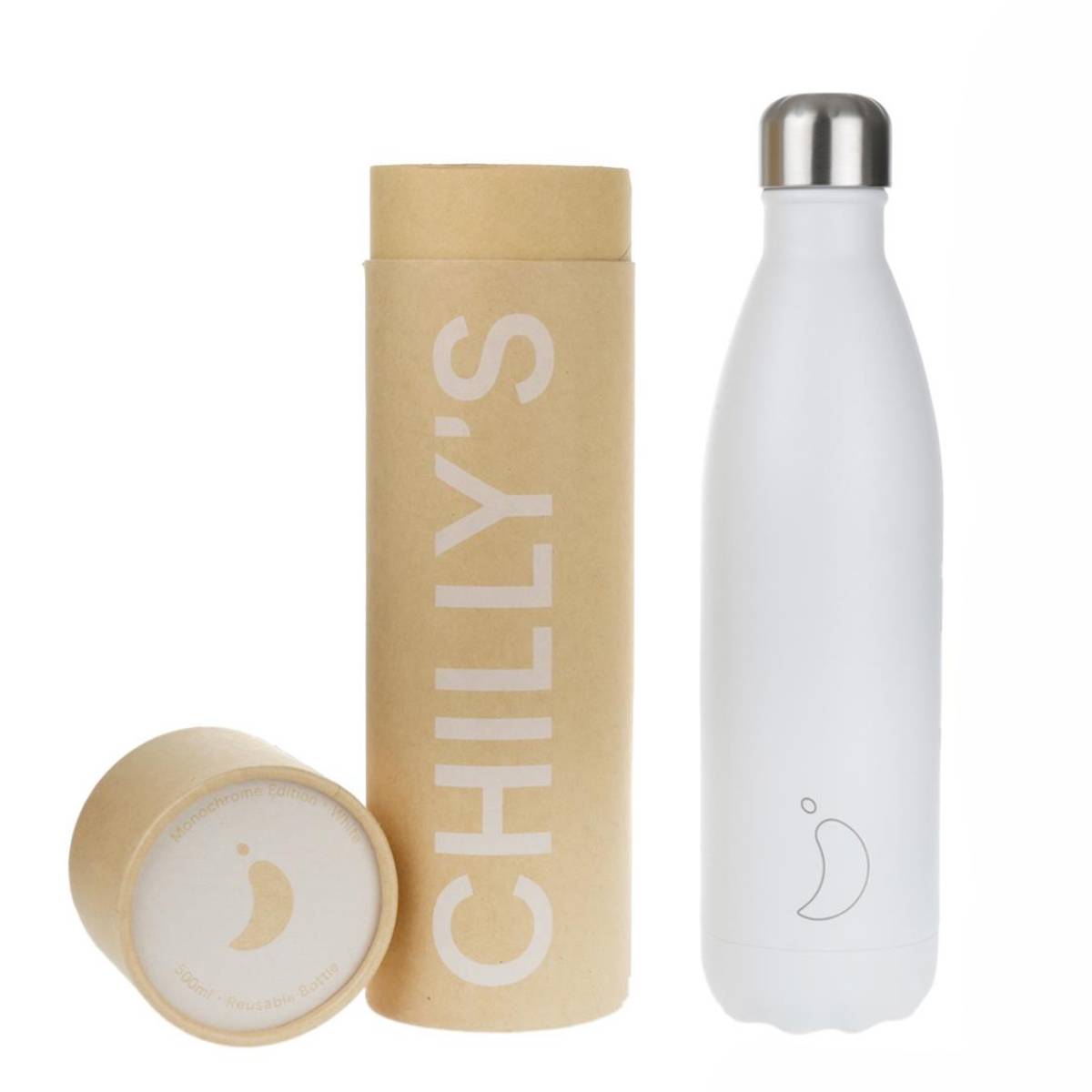 Chilly's Bottles White Monochrome 500ml בקבוק מים רב פעמי