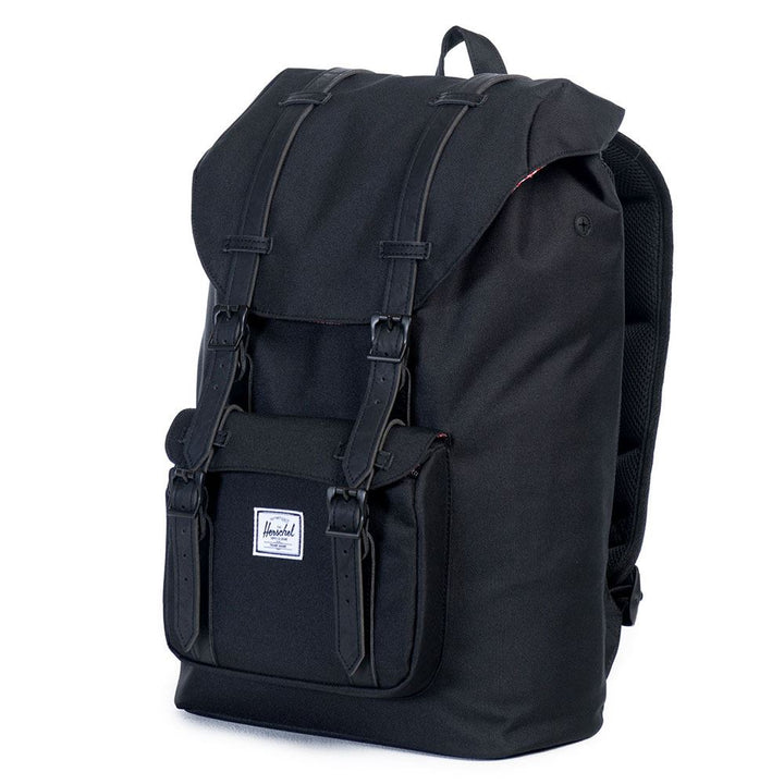 Herschel Little America Mid Vol 13" Black/Black leather תיק גב הרשל 17 ליטר