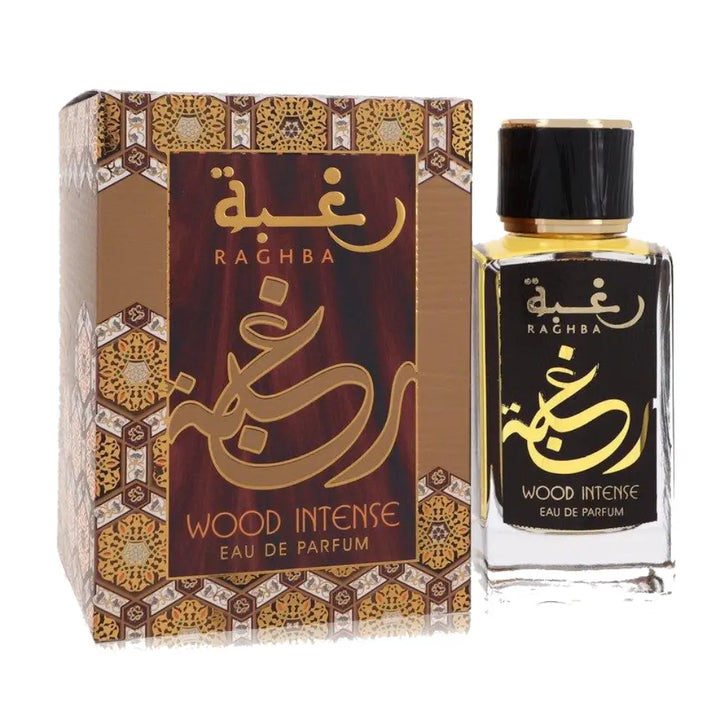 Lattafa Raghba Wood Intense 100ml EDP + Perfumed Spray מארז מבושם לגבר